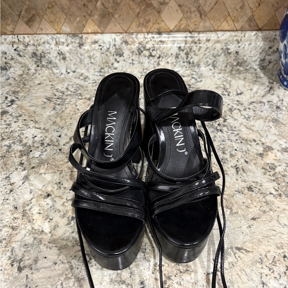 Black Women's Platform Wrap Around Sandals